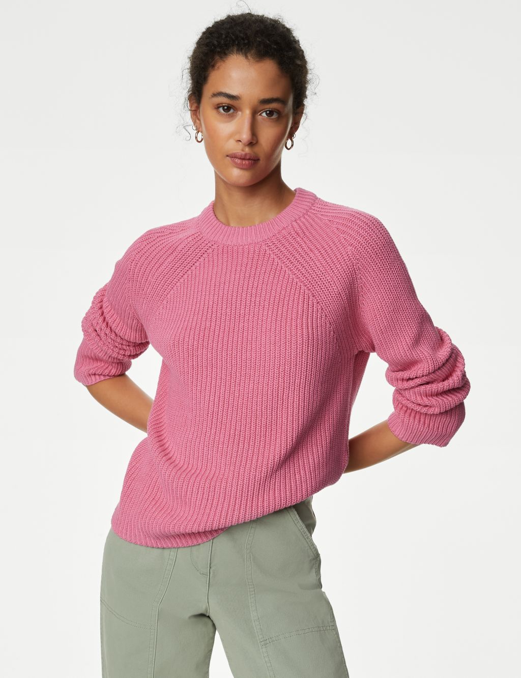 Cotton Rich Ribbed Crew Neck Jumper image 4