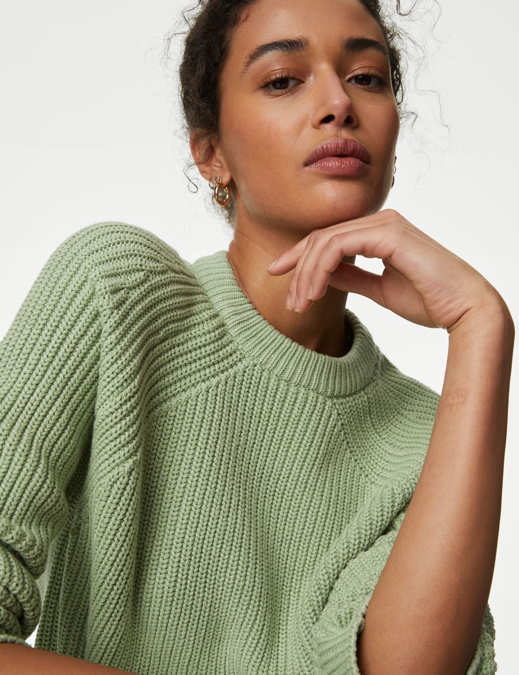 Cotton Rich Ribbed Crew Neck Jumper image 3