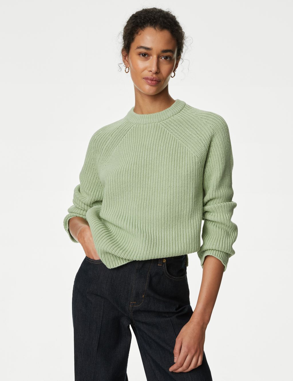 Cotton Rich Ribbed Crew Neck Jumper image 4