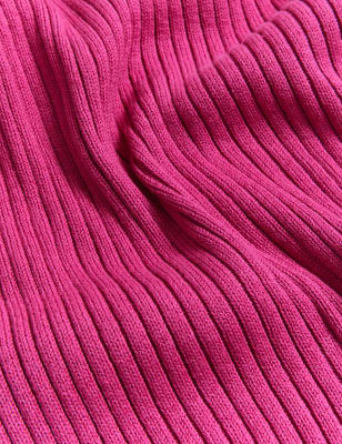 

Womens M&S Collection Cotton Rich Ribbed Longline Jumper - Bright Pink, Bright Pink