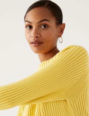 

Womens M&S Collection Cotton Rich Ribbed Longline Jumper - Yellow, Yellow