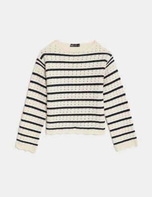 Cotton Rich Striped Knitted Crew Neck Jumper
