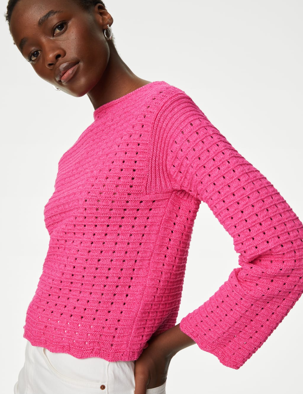 Pink Longline Crew Neck Jumper