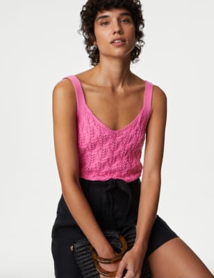 

Womens M&S Collection Strickweste mit hohem Baumwollanteil, V-Ausschnitt und Strukturmuster - Blossom, Blossom