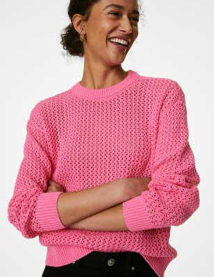 

Womens M&S Collection Pure Cotton Textured Jumper - Medium Pink, Medium Pink