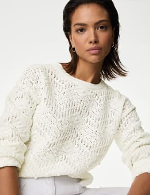 Cotton Rich Textured Crew Neck Jumper - BE