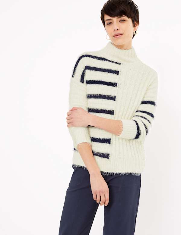 Striped Turtle Neck Relaxed Fit Jumper