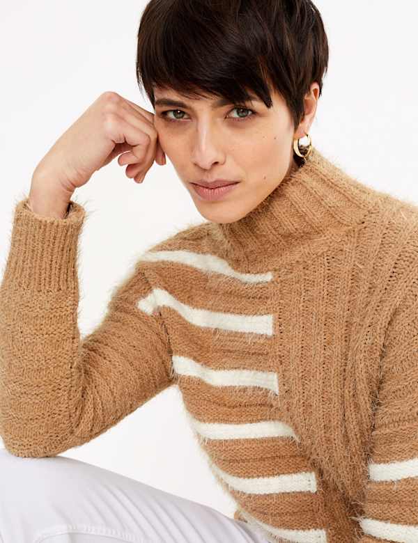 Striped Turtle Neck Relaxed Fit Jumper