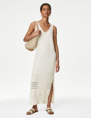 Cotton Rich Textured Midi Knitted Dress