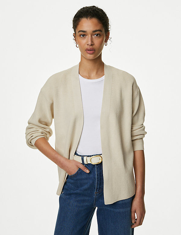 Cotton Rich Ribbed V-Neck Edge to Edge Cardigan - SK
