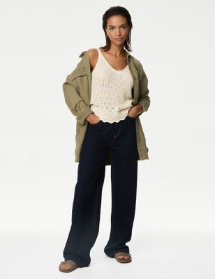 M&S Womens Pointelle Textured V Neck Knitted Vest - XS - Ivory, Ivory,Light Cranberry