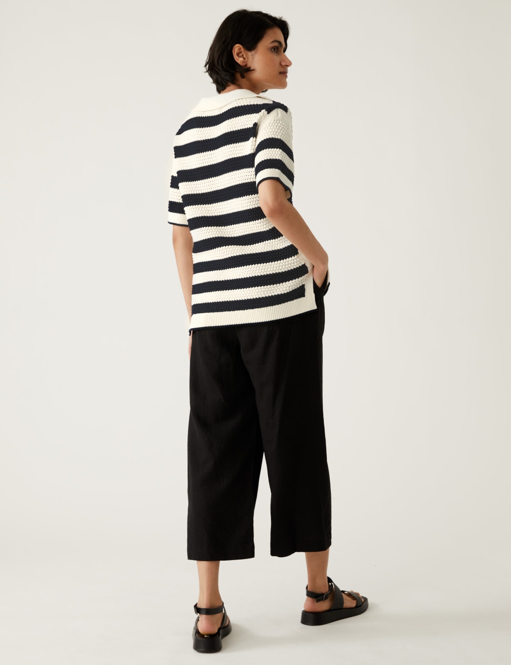 Pure Cotton Striped Collared Knitted Top image 3