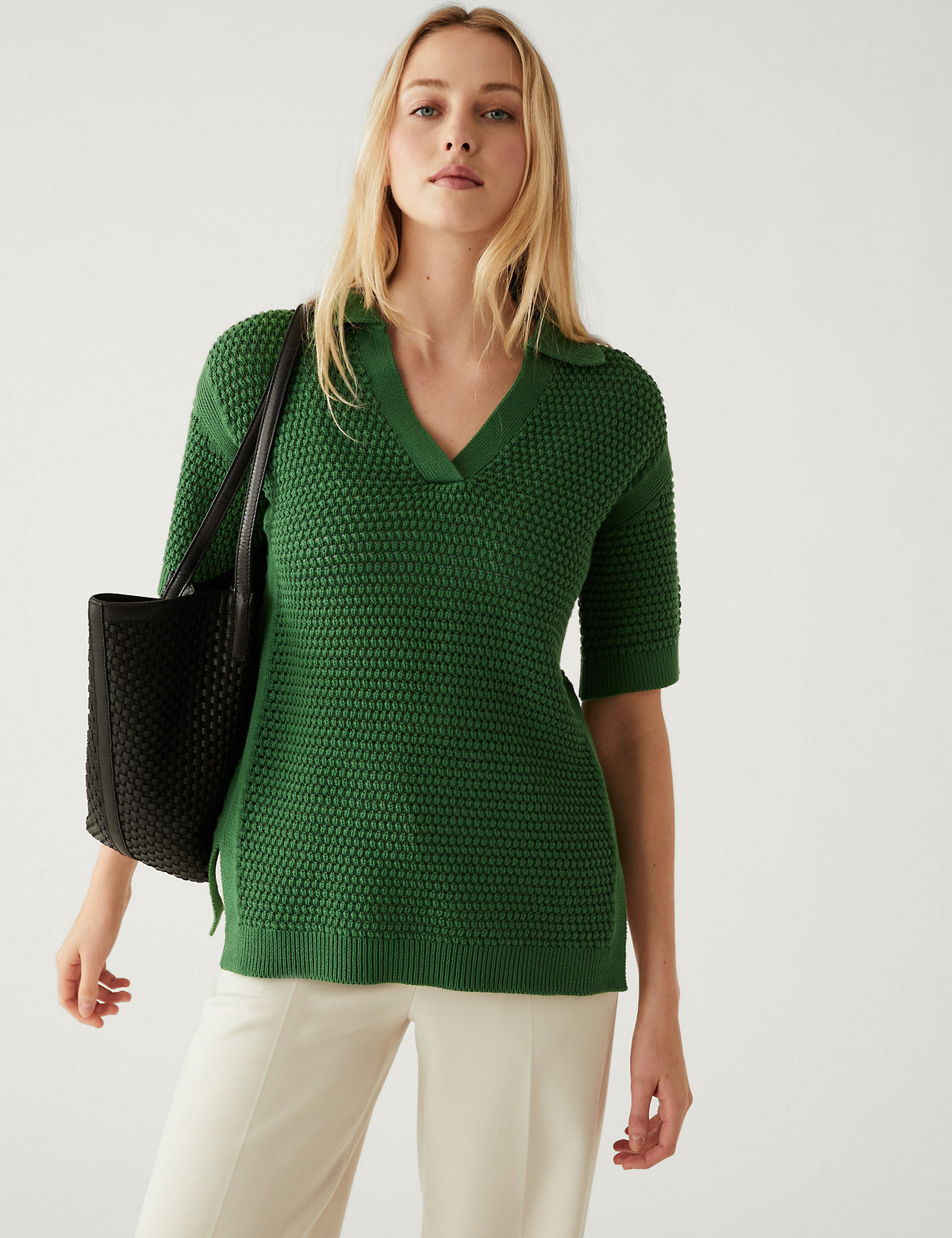 Pure Cotton Collared Knitted Top
