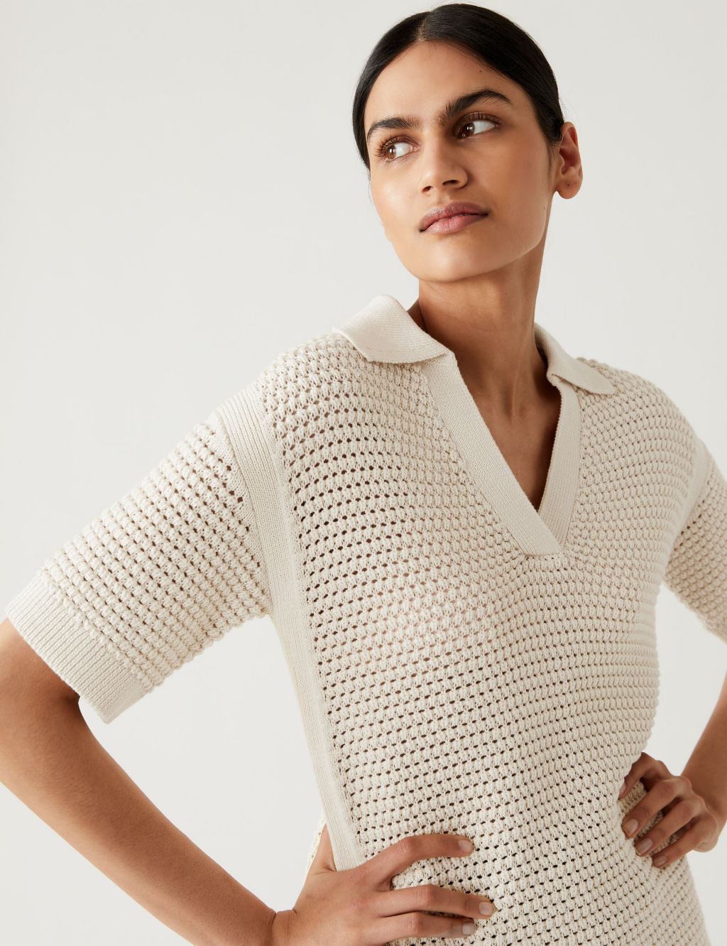 Pure Cotton Collared Knitted Top image 2