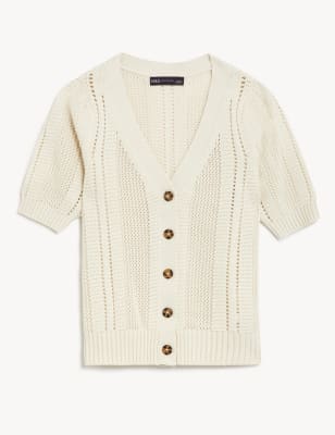 Cotton Rich Textured V-Neck Cardigan