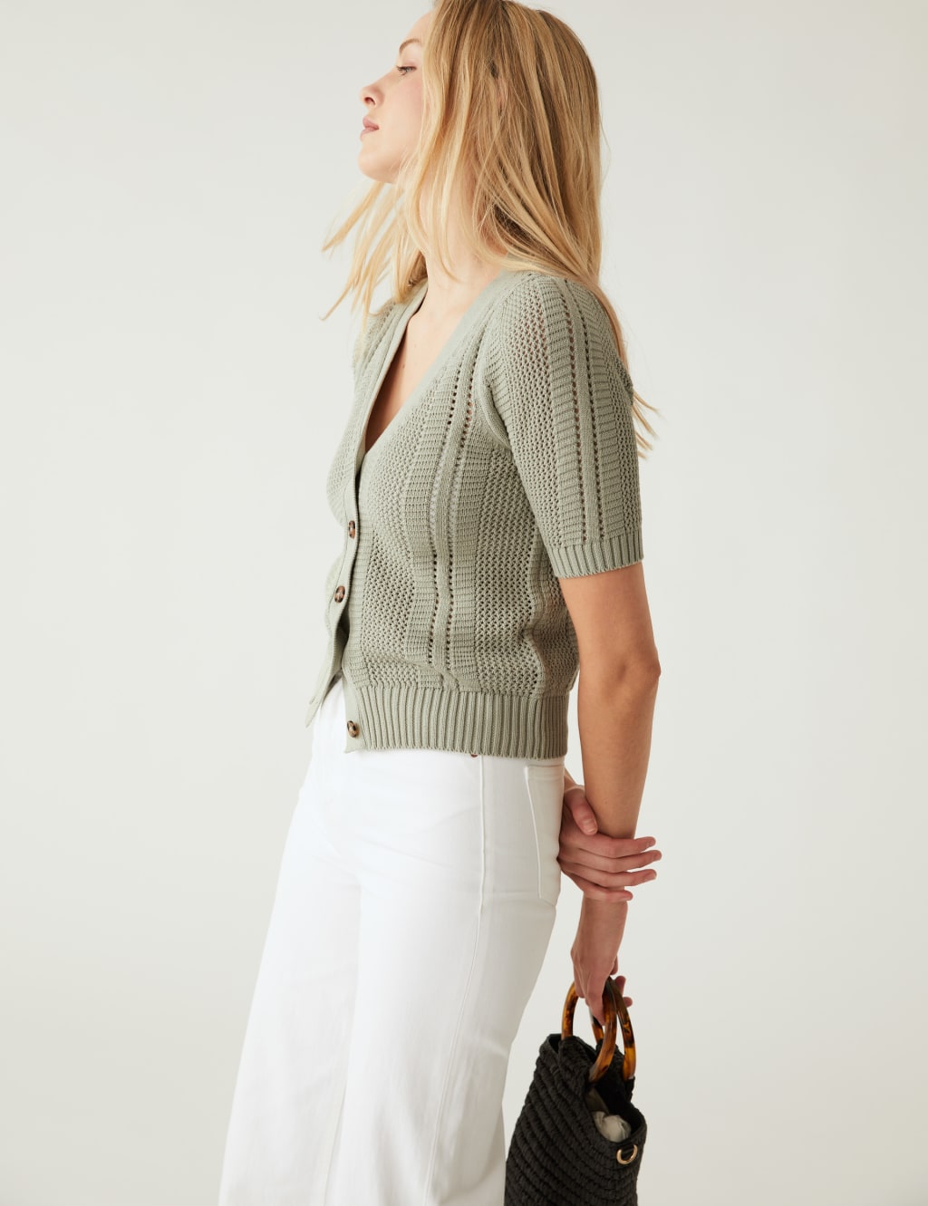 Cotton Rich Textured V-Neck Cardigan image 2