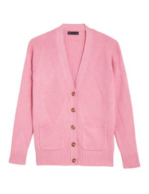 

Womens M&S Collection Cotton Rich Textured V-Neck Cardigan - Petal Pink, Petal Pink