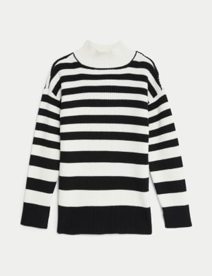 Cotton Rich Striped Funnel Neck Jumper