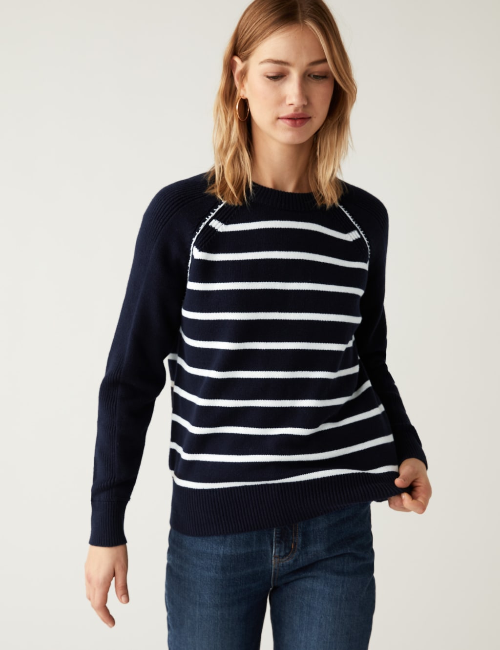 Cotton Rich Striped Crew Neck Jumper image 3