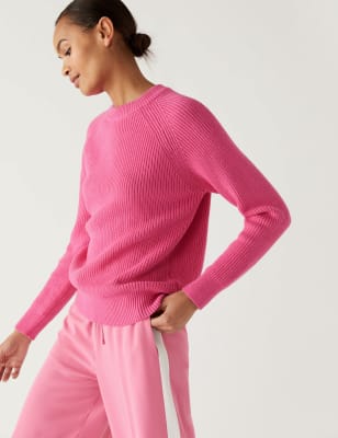 

Womens M&S Collection Cotton Rich Ribbed Crew Neck Jumper - Medium Pink, Medium Pink