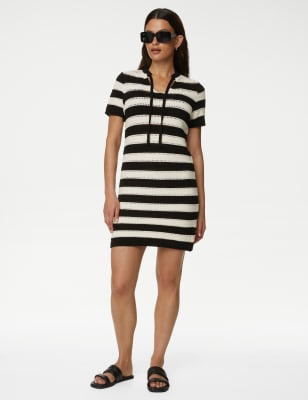 

M&S Collection Vestido de punto de algodón de rayas de escote en picoWomens - Black Mix, Black Mix