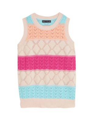 

Womens M&S Collection Cotton Rich Striped Pointelle Knitted Vest - Light Pink Mix, Light Pink Mix