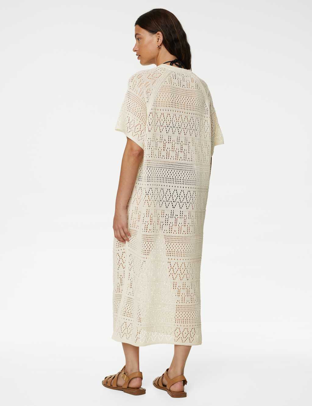 Cotton Blend Pointelle V-Neck Knitted Dress image 3