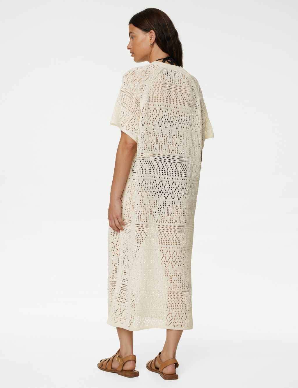 Cotton Blend Pointelle V-Neck Knitted Dress image 3