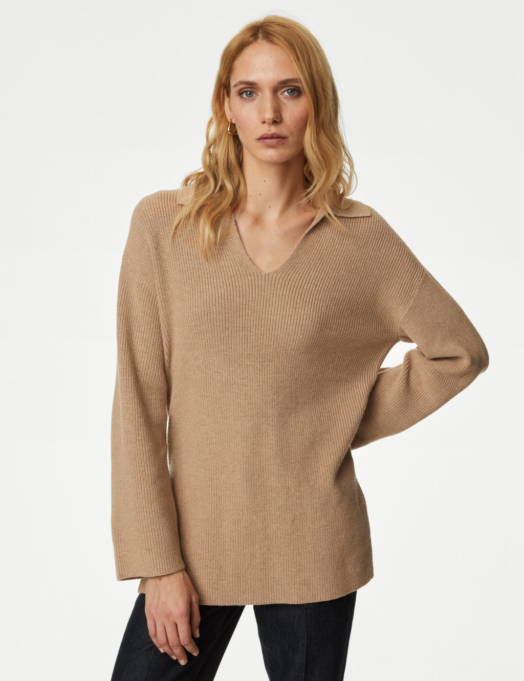 Cotton Rich Ribbed Collared Longline Jumper image 4
