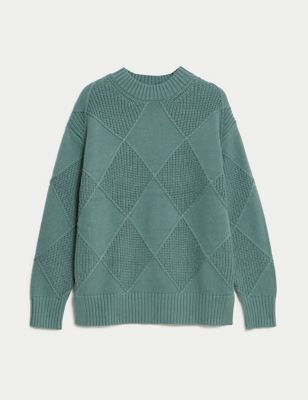 Cotton Rich Textured Jumper with Wool