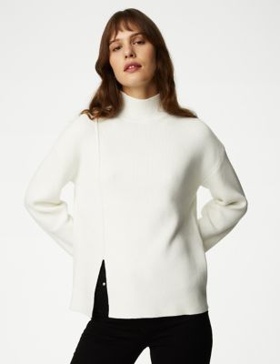 

Womens M&S Collection Cotton Rich Funnel Neck Jumper with Wool - Ivory, Ivory