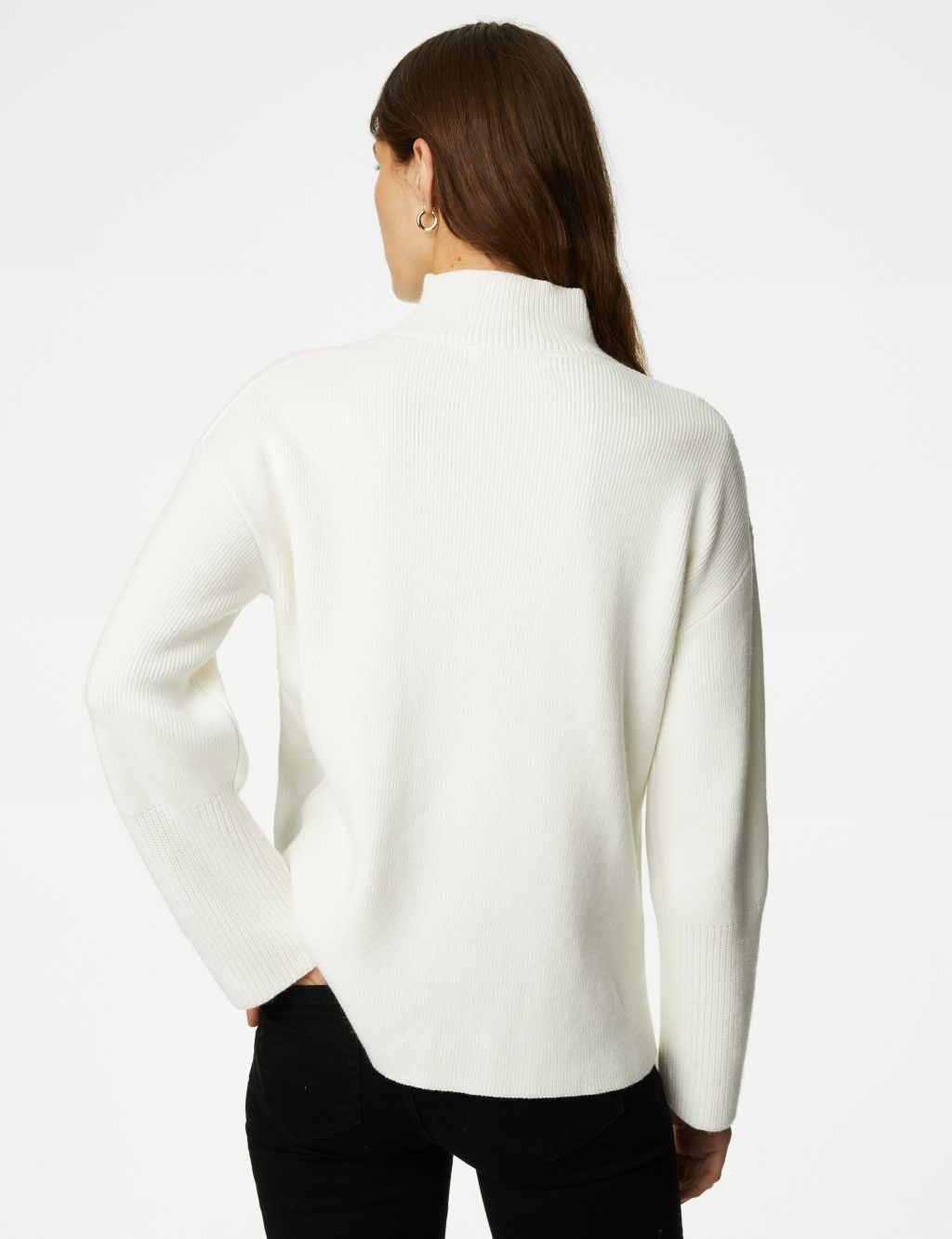 Cotton Rich Funnel Neck Jumper with Wool image 5