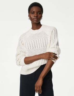 Womens M&S Collection Textured Crew Neck Jumper - Ivory, Ivory