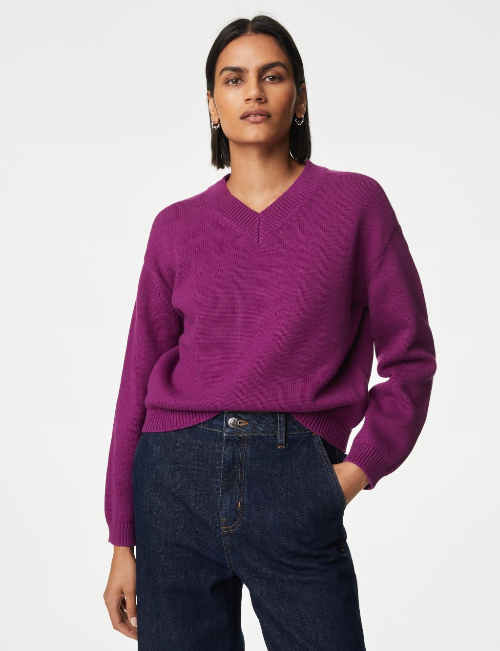 Cotton Rich V-Neck Jumper with Wool image 3