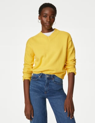 

Womens M&S Collection Cotton Rich V-Neck Jumper With Merino Wool - Sunshine, Sunshine