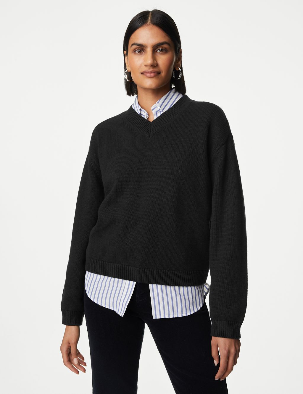 Cotton Rich V-Neck Jumper with Wool image 4