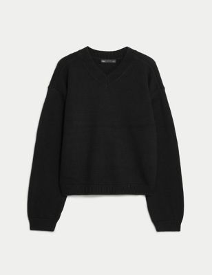 Cotton Rich V-Neck Jumper with Wool