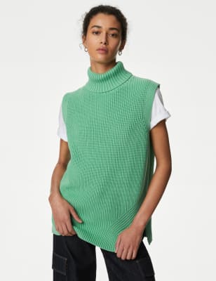 

Womens M&S Collection Cotton Rich Ribbed Knitted Vest With Merino Wool - Leaf, Leaf