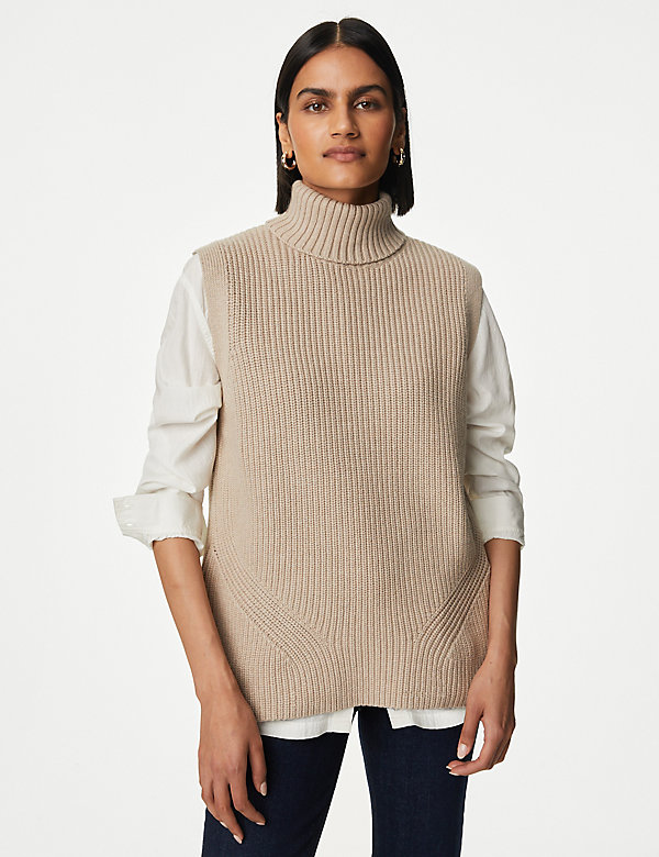 Cotton Rich Ribbed Knitted Vest With Merino Wool