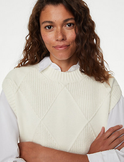 Cotton Rich Knitted Vest with Merino Wool