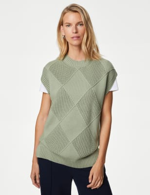 

Womens M&S Collection Cotton Rich Knitted Vest with Merino Wool - Soft Green, Soft Green