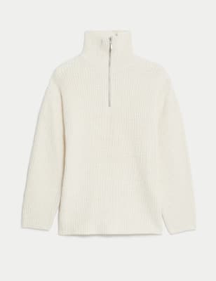 Cotton Rich Ribbed Half Zip Jumper
