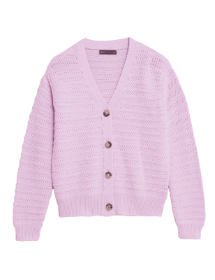 

Womens M&S Collection Strukturierte Strickjacke mit hohem Baumwollanteil und V-Ausschnitt - Cool Pink, Cool Pink