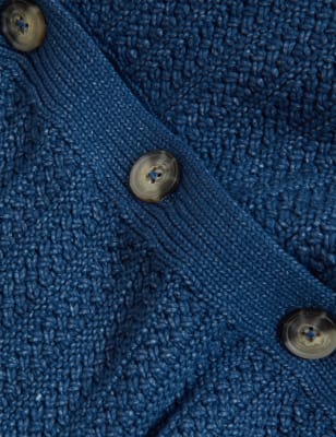 

Womens M&S Collection Cotton Rich Textured V-Neck Cardigan - Denim Mix, Denim Mix