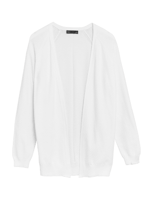 

Womens M&S Collection Bequeme Strickjacke mit hohem Baumwollanteil und Strukturmuster - Soft White, Soft White