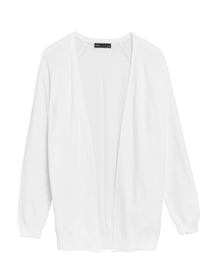 Womens M&S Collection Cotton Rich Textured Relaxed Cardigan - Soft White