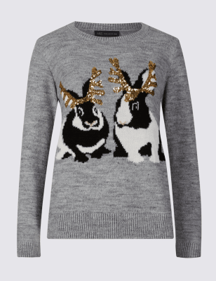 jumper day banner christmas Embellished Print  Christmas  Collection Rabbit Jumper M&S