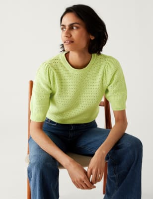 

Womens M&S Collection Strick-Oberteil mit hohem Baumwollanteil und Strukturmuster - Soft Lime, Soft Lime