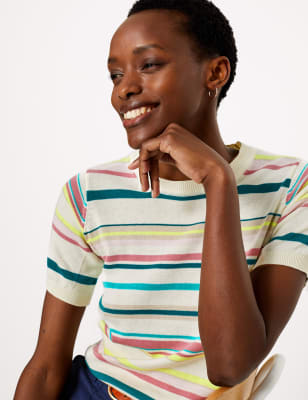 Gestreepte trui van zuiver katoen met korte mouwen