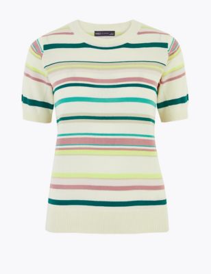 Pure Cotton Striped Short Sleeve Jumper 